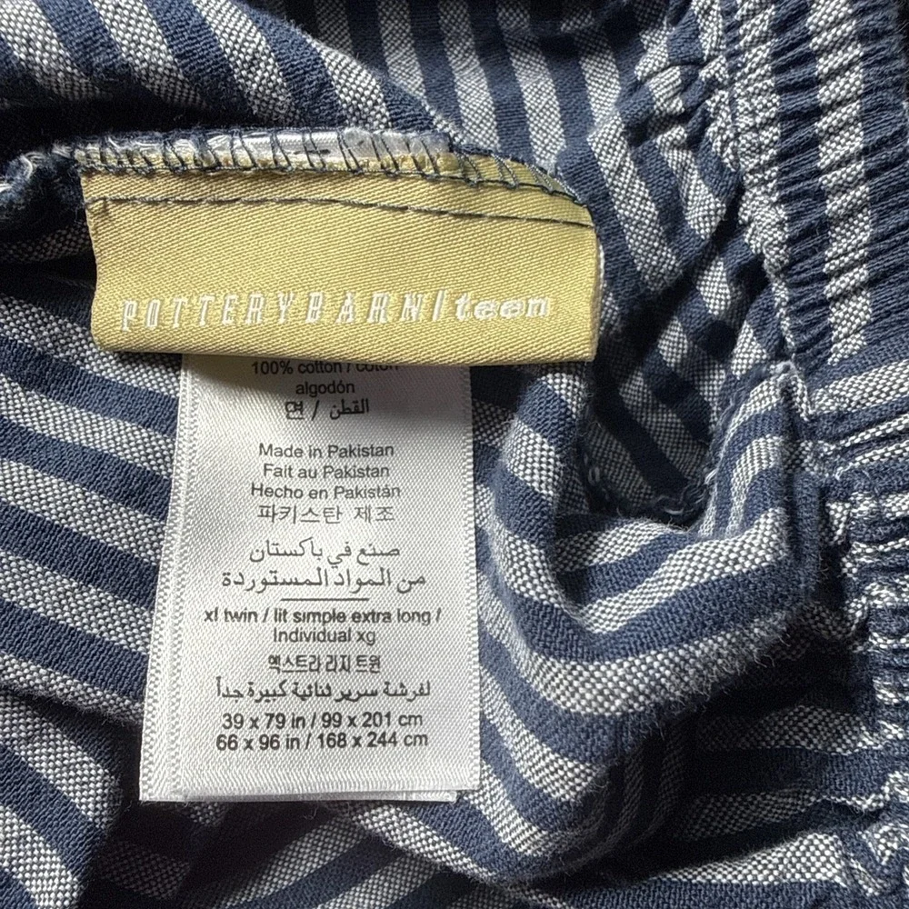 Pottery Barn Teen Boxter Stripe Sheet Set TWIN XL Navy Blue Chambray Bedding